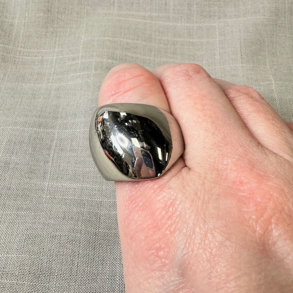 Stately Steel Squarish Abstract Puffy Polished Ring